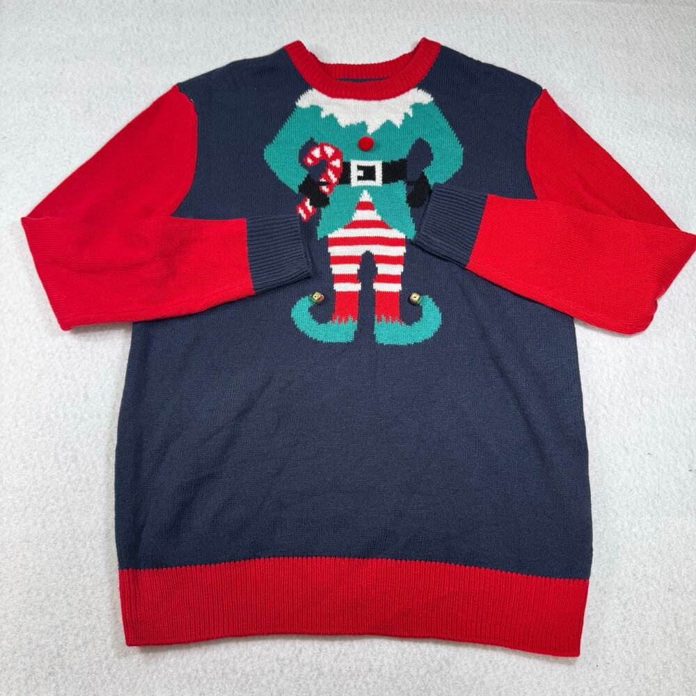 H&M Knit Elf design with Bells Christmas Sweater Small Christmas Sweater Party
